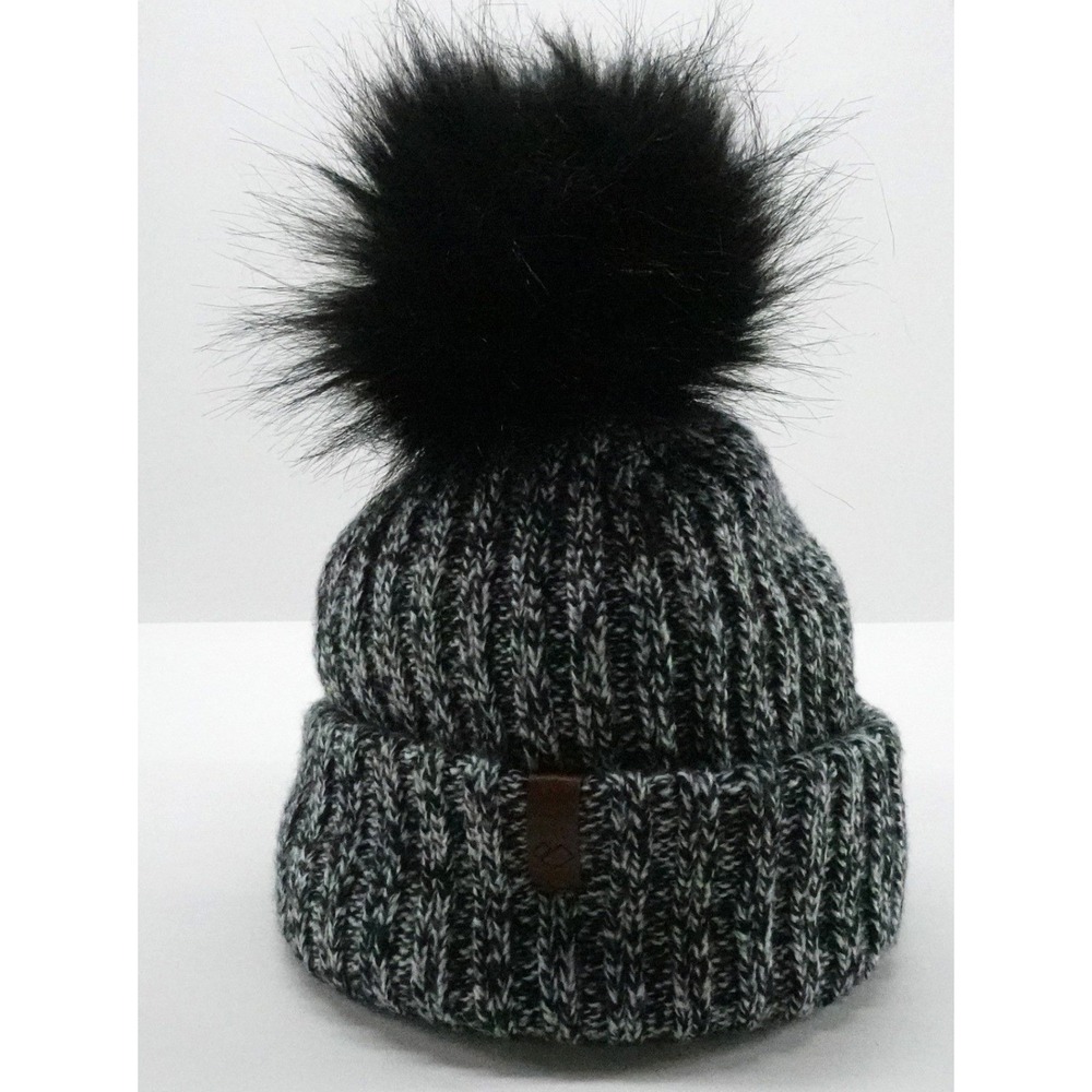 Obermeyer San Fran Pom Beanie Black White Marled Knit Faux Fur Hat 18091 NEW